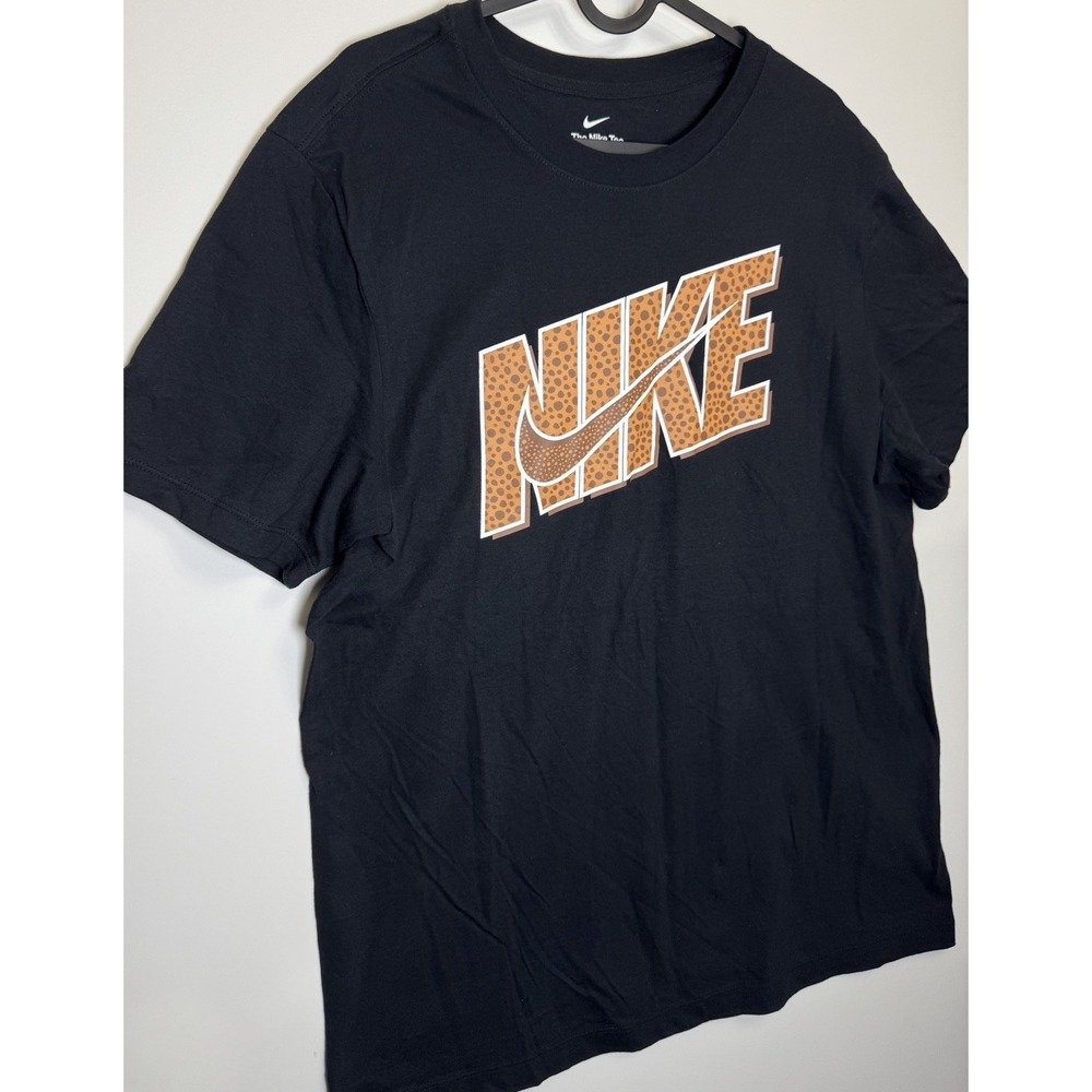 Nike Black Graphic T-shirt Gold Swoosh Logo Men's Size L Y2K‎